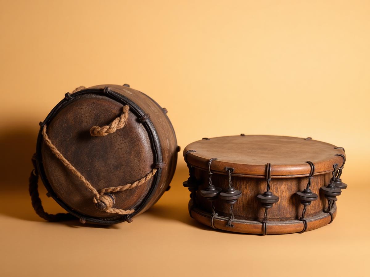 Tambor de couro e pandeiro de festa